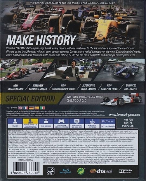 F1 2017 Special Edition - PS4 (B Grade) (Genbrug)